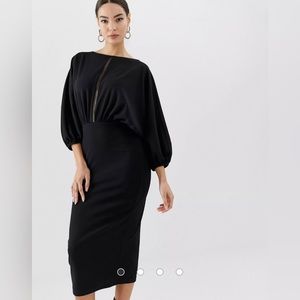 ASOS Design Oversize Batwing Midi Pencil Dress with Ladder Trim in Black (6)